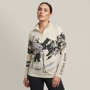 Neve Deer Valley Ski Graphic Quarter Zip Wool Silk Long Sleeve Top Women's Sz L